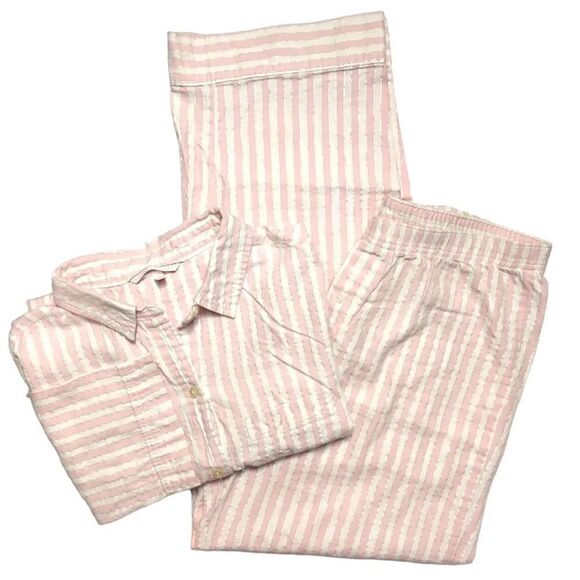 Victoria's Secret 2014 Iconic Pink Metallic Striped 2 Piece Pajama Set Medium - Picture 4 of 16